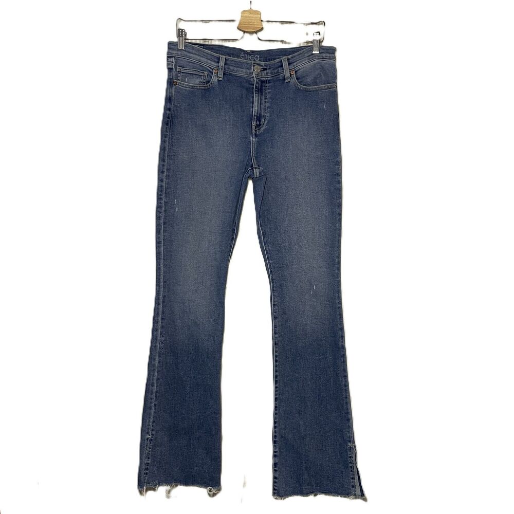 Etica Kelly Mid Rise Bootcut Jeans Womens 30 Blue Raw Hem Stretch Denim